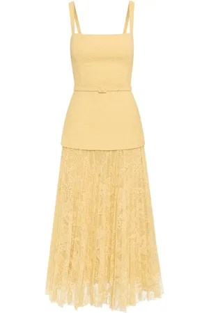 Oscar de la Renta Mellemlang Orchid guipure kjole i tweed