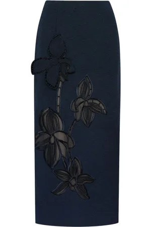 Oscar de la Renta Tweed-nederdel med orkide-broderi