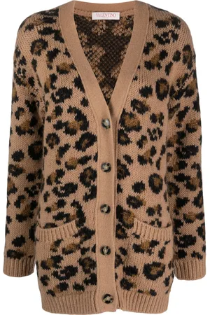 VALENTINO GARAVANI Leopardmønstret intarsia-strikket trøje med V-hals