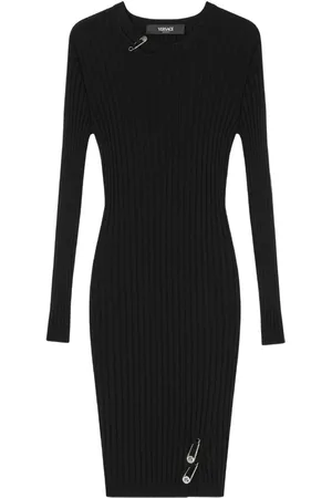 VERSACE Kort ribstrikket kjole med sikkerhedsnål