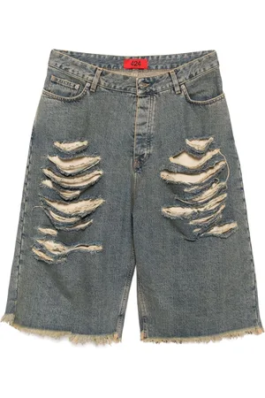 424 FAIRFAX Big daddy denimshorts med slitageeffekt