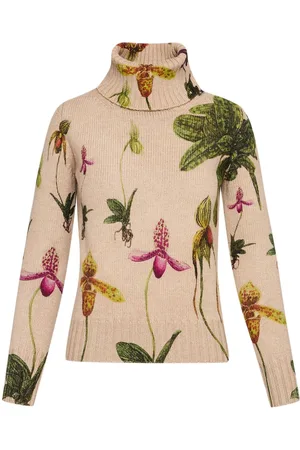 Oscar de la Renta Sweater med rullekrave og orkide-tryk