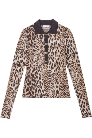 Ganni Leopardmønstret top med lange ærmer