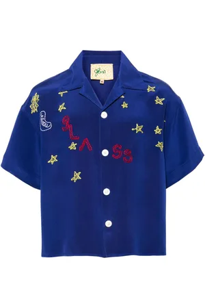 Glass Cypress Silkeskjorte med Nightsky-broderi