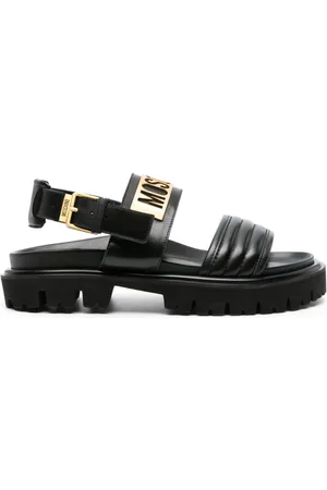 Moschino Kraftige lædersandaler med logoplade