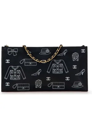CHANEL Pochette skuldertaske i lærred med symboler og kæde fra 2002-2003