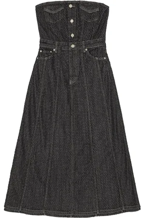 Ganni Mellemlang plysset denimkjole