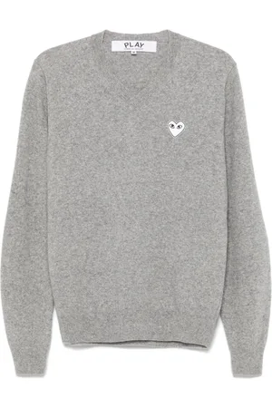 Comme des Garçons Pullover med V-hals og hvidt hjerte