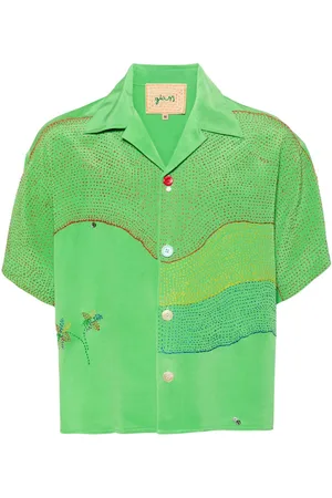 Glass Cypress Silkeskjorte med kurvet broderi