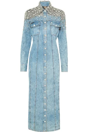 Philipp Plein Denimkjole med krystaludsmykning