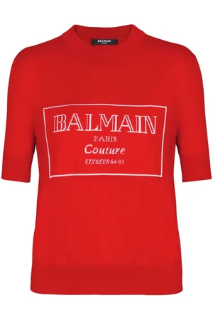 Balmain Intarsiastrikket T-shirt med logo