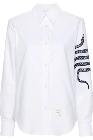 Thom Browne Skjorte i bomuld med slangetryk og fire striber