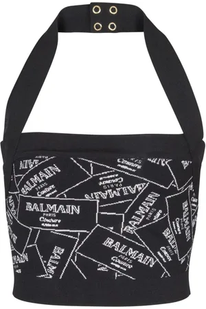Balmain Top med halterneck og mærkemotiv