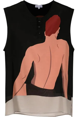 AMIR SLAMA Tanktop i silke med grafisk tryk