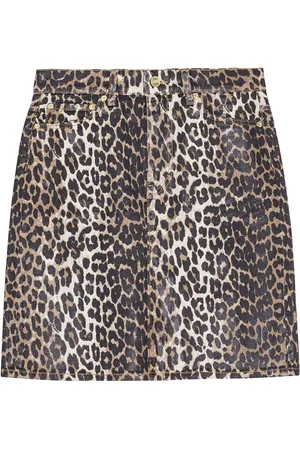 Ganni Midi leopardmønstret nederdel i denim