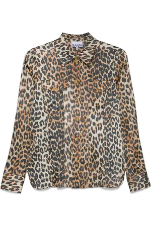 Ganni Leopardmønstret skjorte i satin