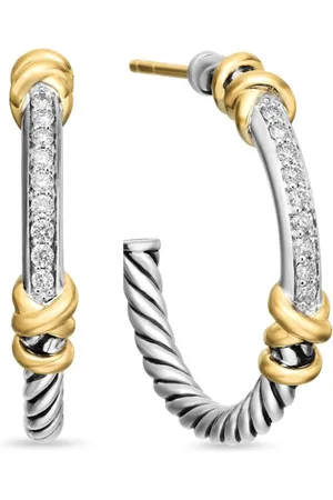 David Yurman Petite Helena Wrap hoop-øreringe i 18 karat gulguld og sterlingsølv med diamanter