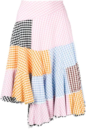 Comme des Garçons Asymmetrisk gingham-ternet nederdel med patchwork