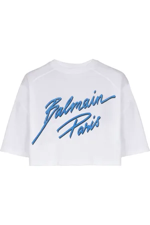 Balmain T-shirt med logo og flock-tekstur