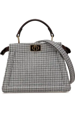 Fendi Lille Peekaboo ISeeU satchel i uld med houndstooth-mønster fra 2010-2024