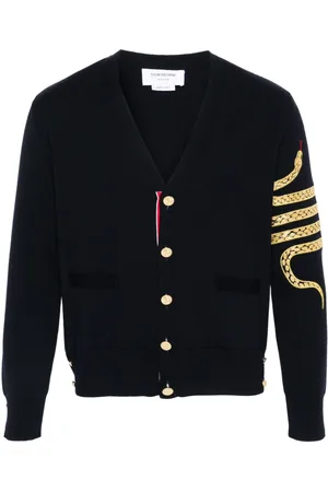 Thom Browne Cardigan med rullekrave og slangemotiv og 4-Bar-detalje