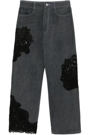 Collina Strada Jeans med lige ben og blondepaneler