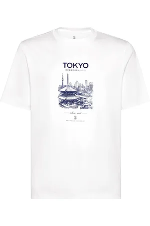 Brunello Cucinelli T-shirt i bomuld med Tokyo-tryk