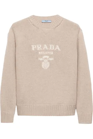 Prada Sweater med rund hals og jacquard-logo
