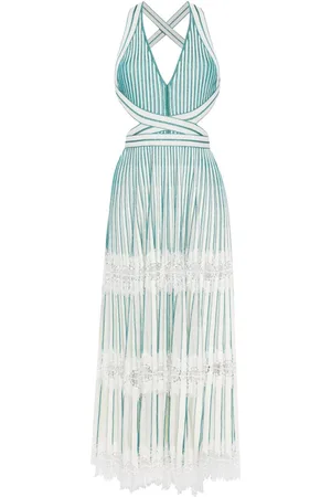 Elie saab Lang kjole med blondedetalje og halterneck