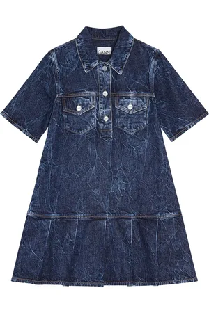 Ganni Kort denimkjole med krøllet effekt