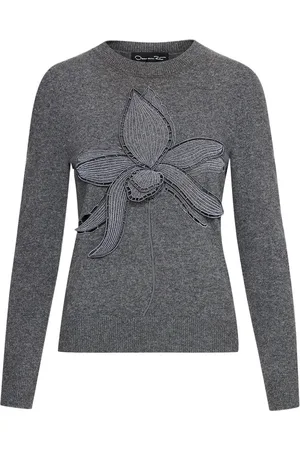 Oscar de la Renta Sweater med orkide-broderi