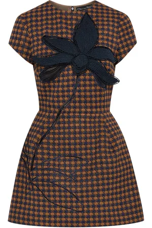Oscar de la Renta Ternet kjole i tweed med Orchid-broderi