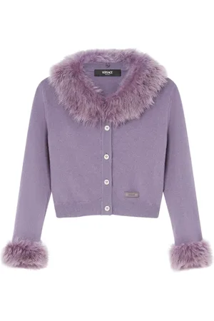 VERSACE Cropped cardigan med lammeskindskant
