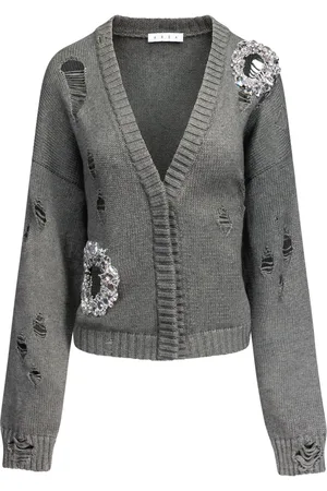 AREA Cardigan med krystaludsmykning og slitageeffekt