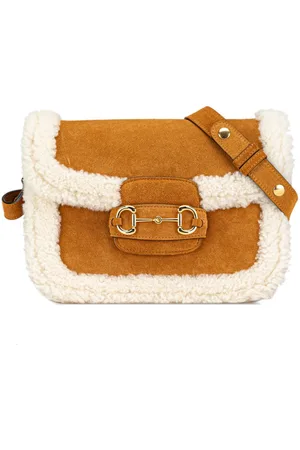Gucci Lille Horsebit 1955 crossbody-taske i ruskind med lammeskindskant fra 2020