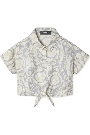 VERSACE Cropped silkeskjorte med Barocco-tryk