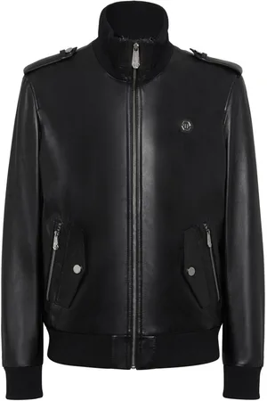 Philipp Plein Læderjakke med logo-applikation