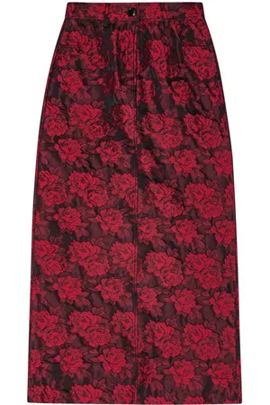 Ganni Lang nederdel i jacquard med botanisk tryk