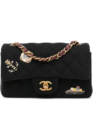CHANEL Mini rektangulær Paris-Hamburg Charms Flap crossbody-taske i filt fra 2018-2019