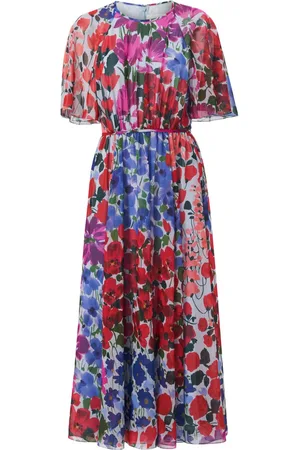Carolina Herrera Mellemlang kjole med Jardin-tryk og samledetalje