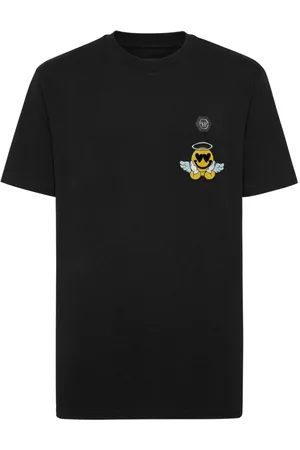 Philipp Plein T-shirt med engle og smil-mærke