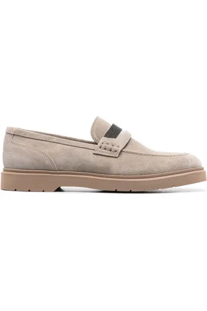 Brunello Cucinelli Loafers i ruskind med perledetalje