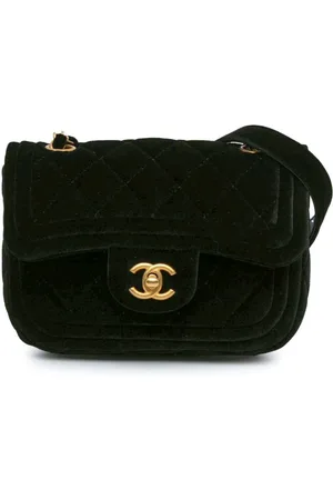 CHANEL Mini quiltet Double Frame Flap crossbody-taske i velour fra 2021-2024