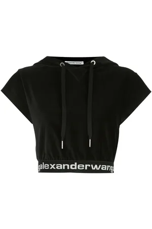 Alexander Wang Cropped fløjls-hættetrøje
