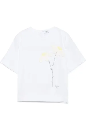 Il gufo T-shirt med blomster-applikation