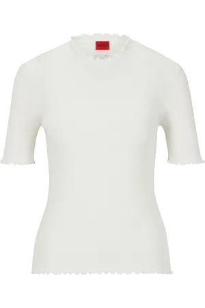 HUGO BOSS Kortærmet top med frynset hals