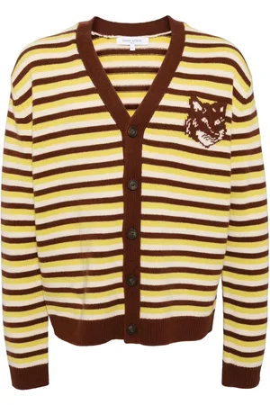 Maison Kitsuné Intarsiastrikket stribet cardigan med rævehoved