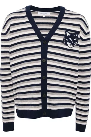 Maison Kitsuné Intarsiastrikket stribet cardigan med rævehoved