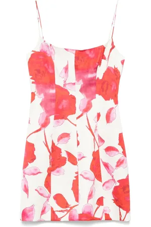 BLUMARINE Kort blomstret kjole i satin