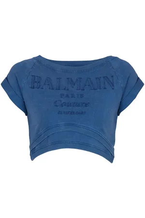 Balmain Cropped T-shirt med broderi